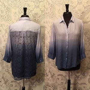 📌 3/$20 - Dip Dyed, Lace Back Button Down